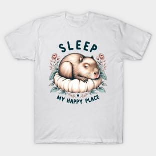 Sleep, My Happy Place Capybara in Bed T-Shirt